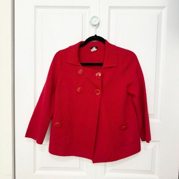 J Crew Candace Double Breasted Wool Crop Jacket Retro Patch Pocket Red Medium - Picture 1 of 9